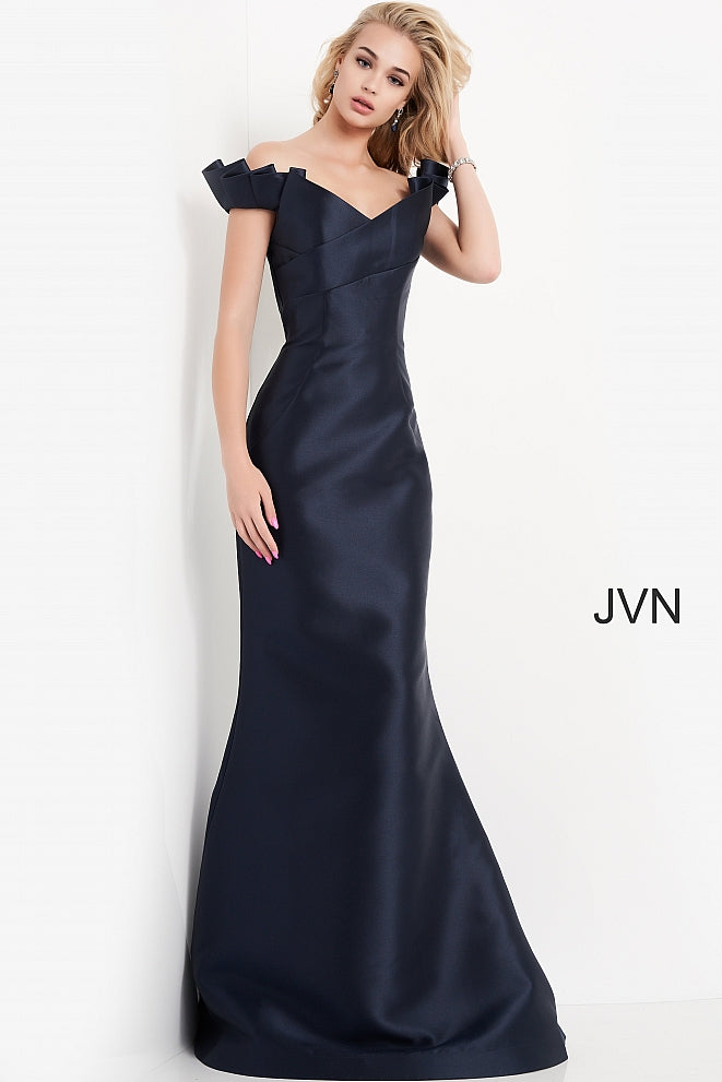 Jovani JVN04717 off the shoulder pleated straps mermaid prom dress