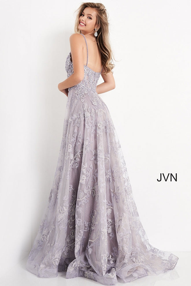 Jovani JVN06474 Long Lace A Line Ballgown Prom Dress Glitter Corset Formal  Gown