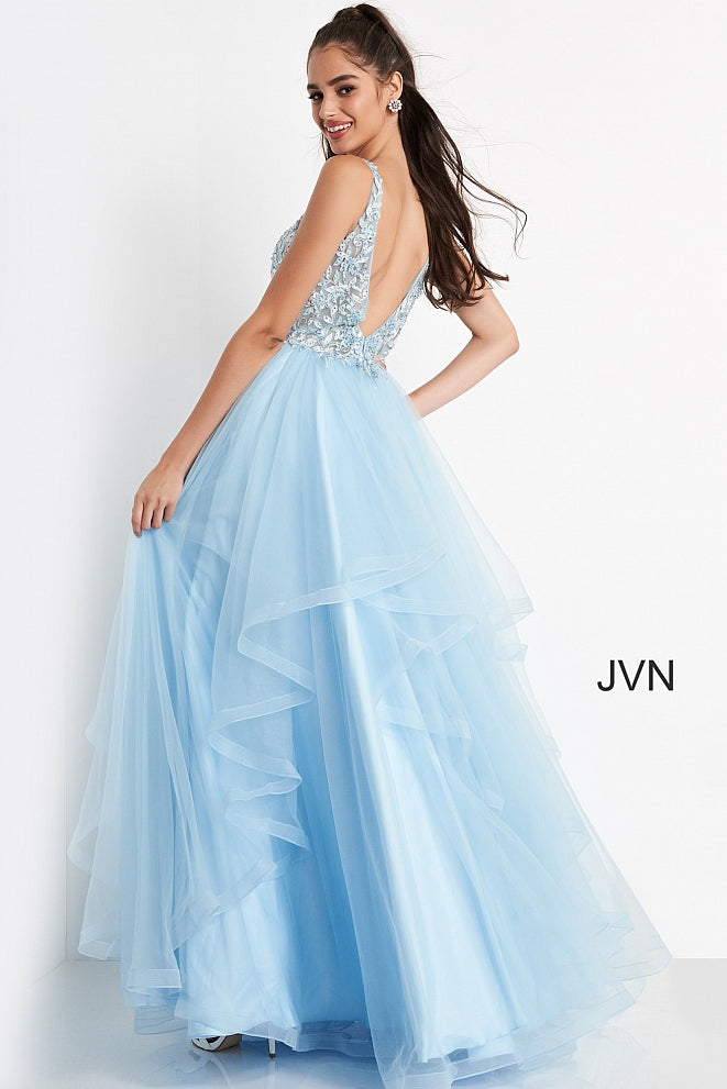 Jovani JVN06743 Lace V Neckline Tulle Prom Dress Ball Gown Layers Of T ...