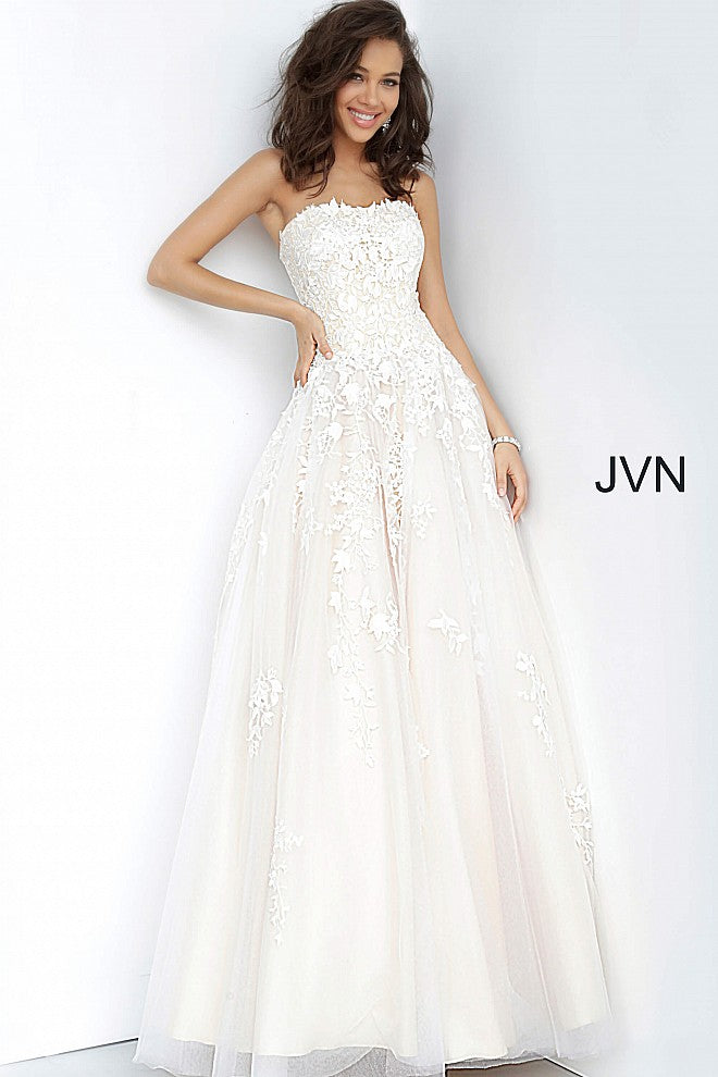 Jovani JVN1831 Prom Dress Long Embroidered Lace Tulle Ball Gown