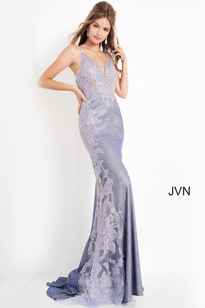 Jovani JVN2205 Embellished Iridescent Lace Illusion Prom Dress Sheer S ...