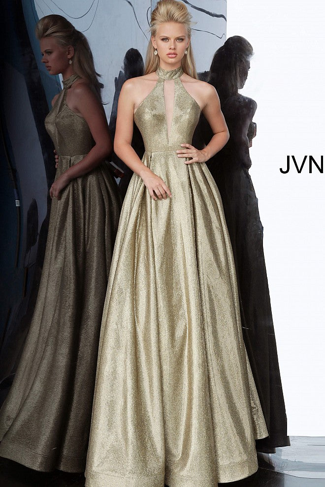 Jovani JVN2368 Size 14 Bronze/Silver Metallic A Line Prom Dress Pocket –  Glass Slipper Formals