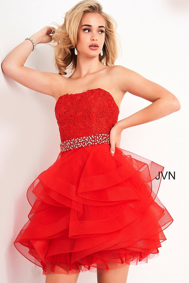 Short Red Strapless Homecoming Dress