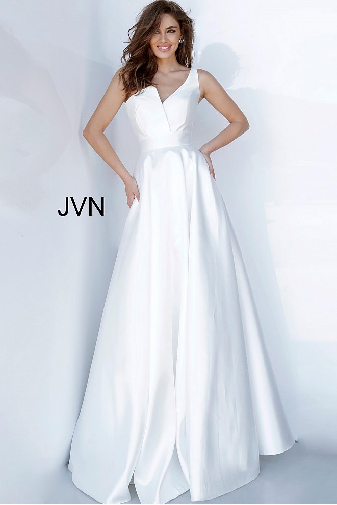 Jovani JVN3930 One shoulder A line mikado prom dress white ball