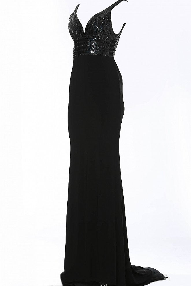 Black Long Jovani Fitted Slipper 2 Prom JVN4240 Embellished Sequin Dress Formals Glass Size –