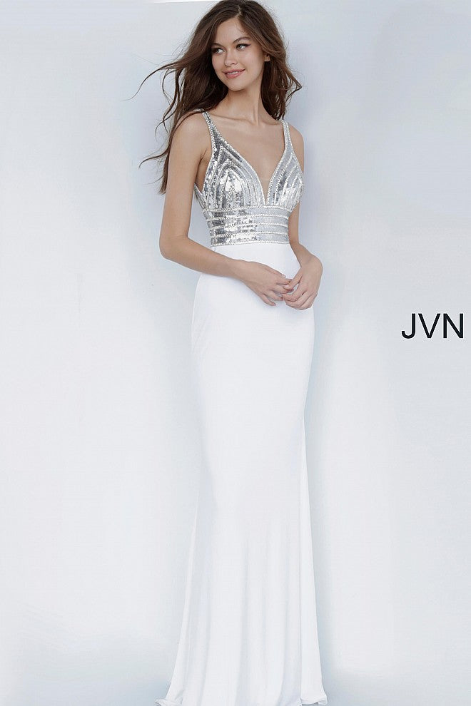 Jovani JVN07590 Size 2 Light Blue Prom Dress Long Fitted Sequin Slit V Neck  Formal Gown Pageant Light Blue