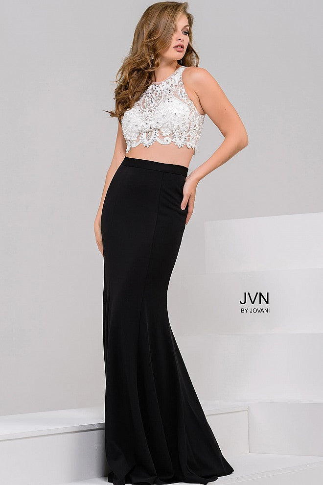 Black and white two piece prom dress best sale