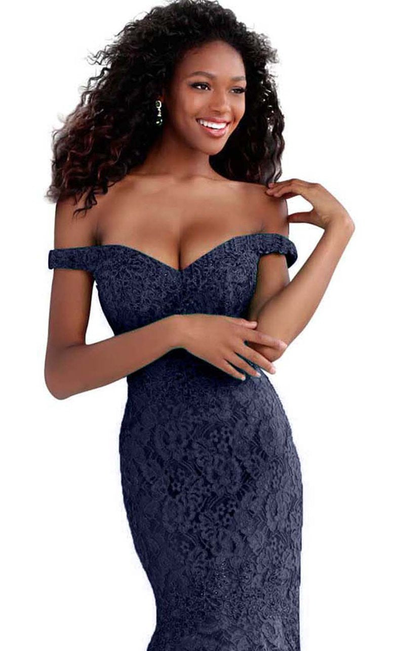 Navy off the outlet shoulder lace dress