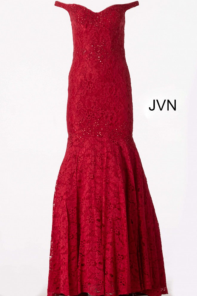 Jovani JVN 62564 Size 8 Long Lace off the shoulder mermaid prom dress Glass Slipper Formals