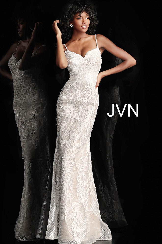 Jovani JVN65529 Size 10 Lace Fitted Embellished Wedding Dress