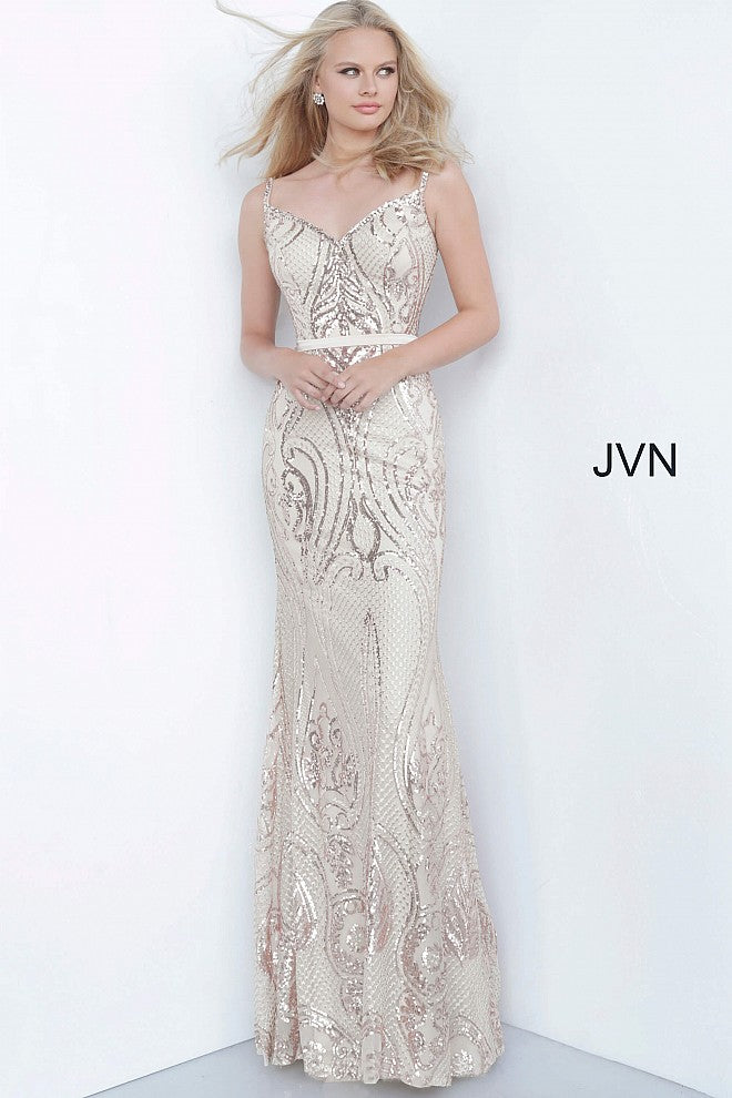 Jovani JVN66960 Long Fitted Sequin Embellished Prom Dress V Neck Gown ...