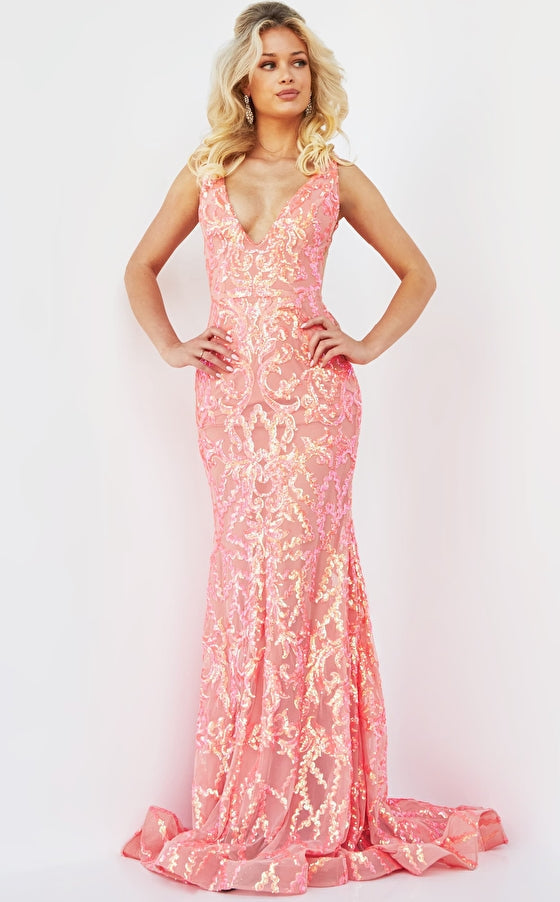 Coral and Gold Prom Dress