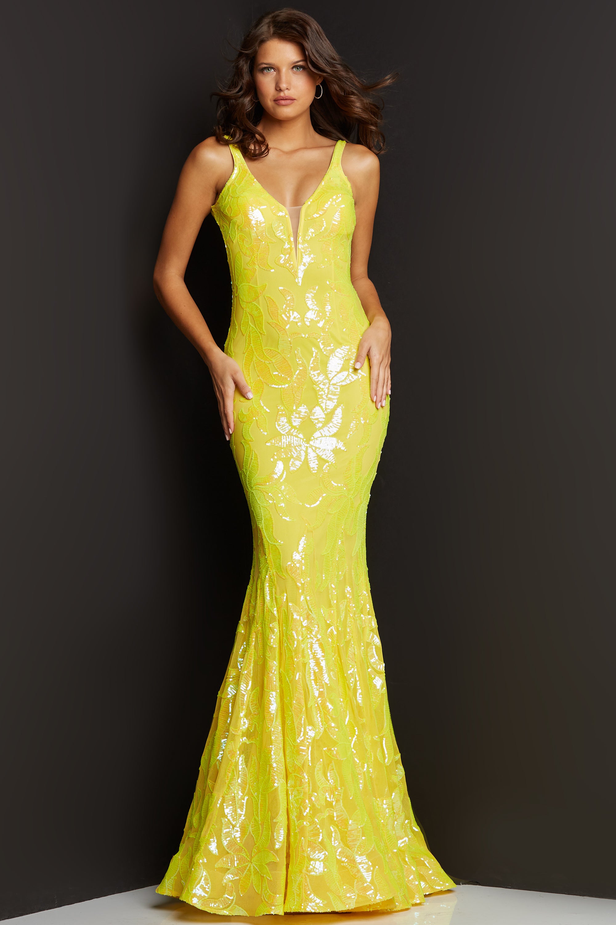 Jovani 3263 Long Fitted Mermaid Sequin Prom Dress Pageant Gown V Back Glass Slipper Formals