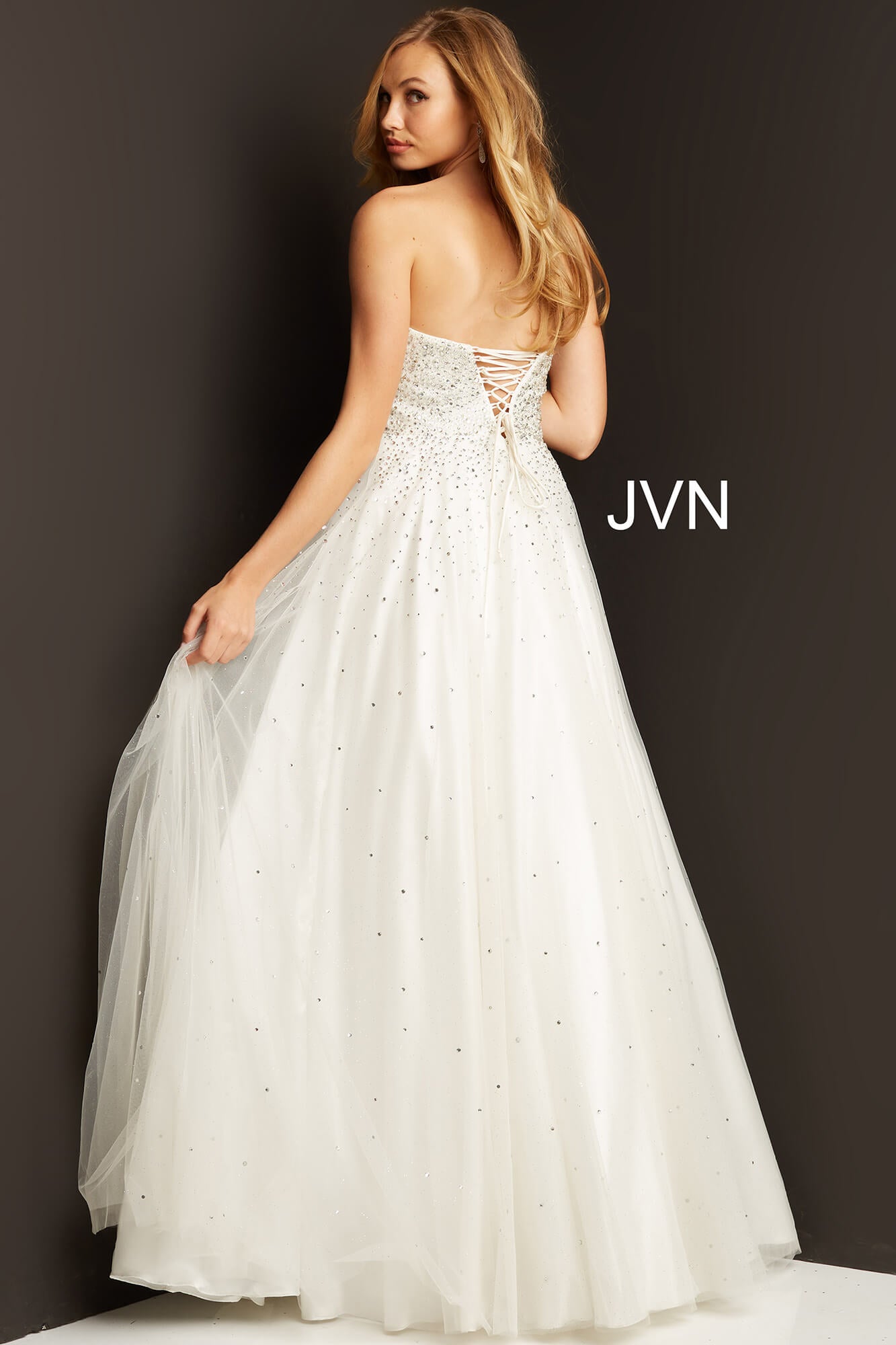 Jovani JVN65664 Strapless Embellished Tulle Ballgown Prom Dress Embellished  Corset