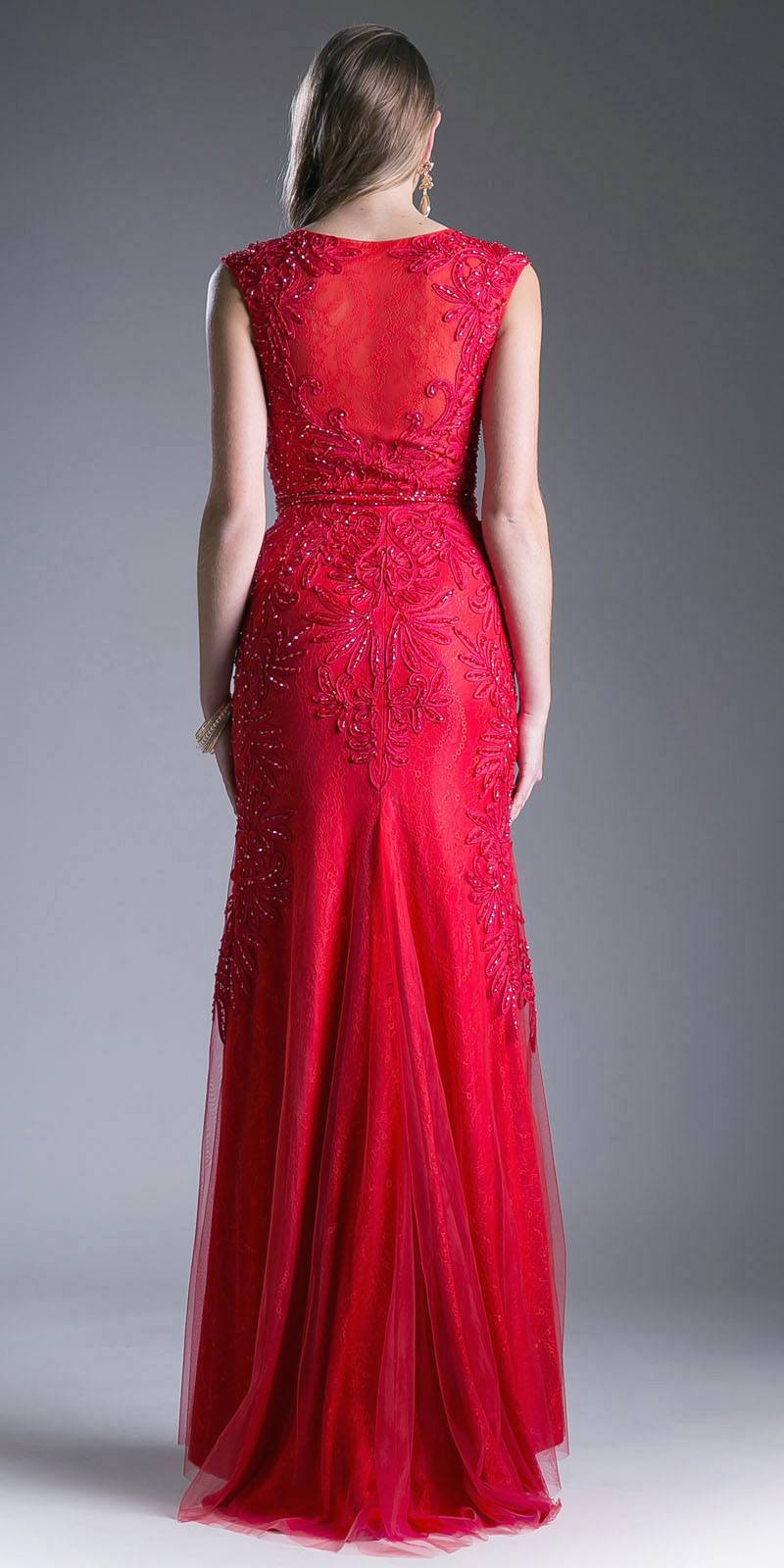 Ladivine KC1736 Size 4 Long Fitted High Neck Beaded Lace Formal Dress High neck Evening Gown