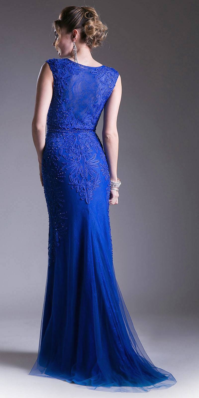 Ladivine KC1736 Size 4 Long Fitted High Neck Beaded Lace Formal Dress High neck Evening Gown