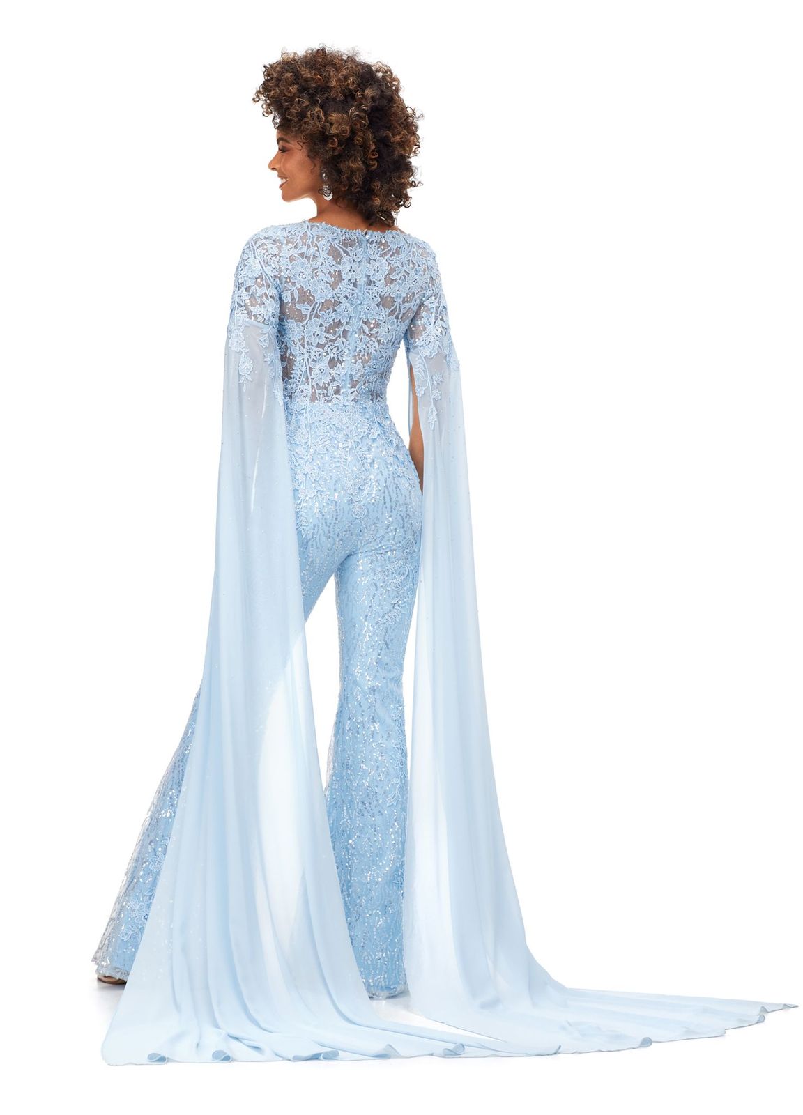 Ashley Lauren 11254 Lace Applique Pageant Jumpsuit with Chiffon Cape S –  Glass Slipper Formals