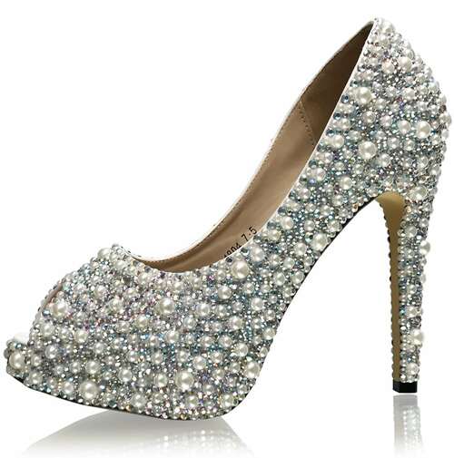 Marc Defang MELLIE Pearl AB CRYSTAL Peep Toe Pump Pageant Bridal