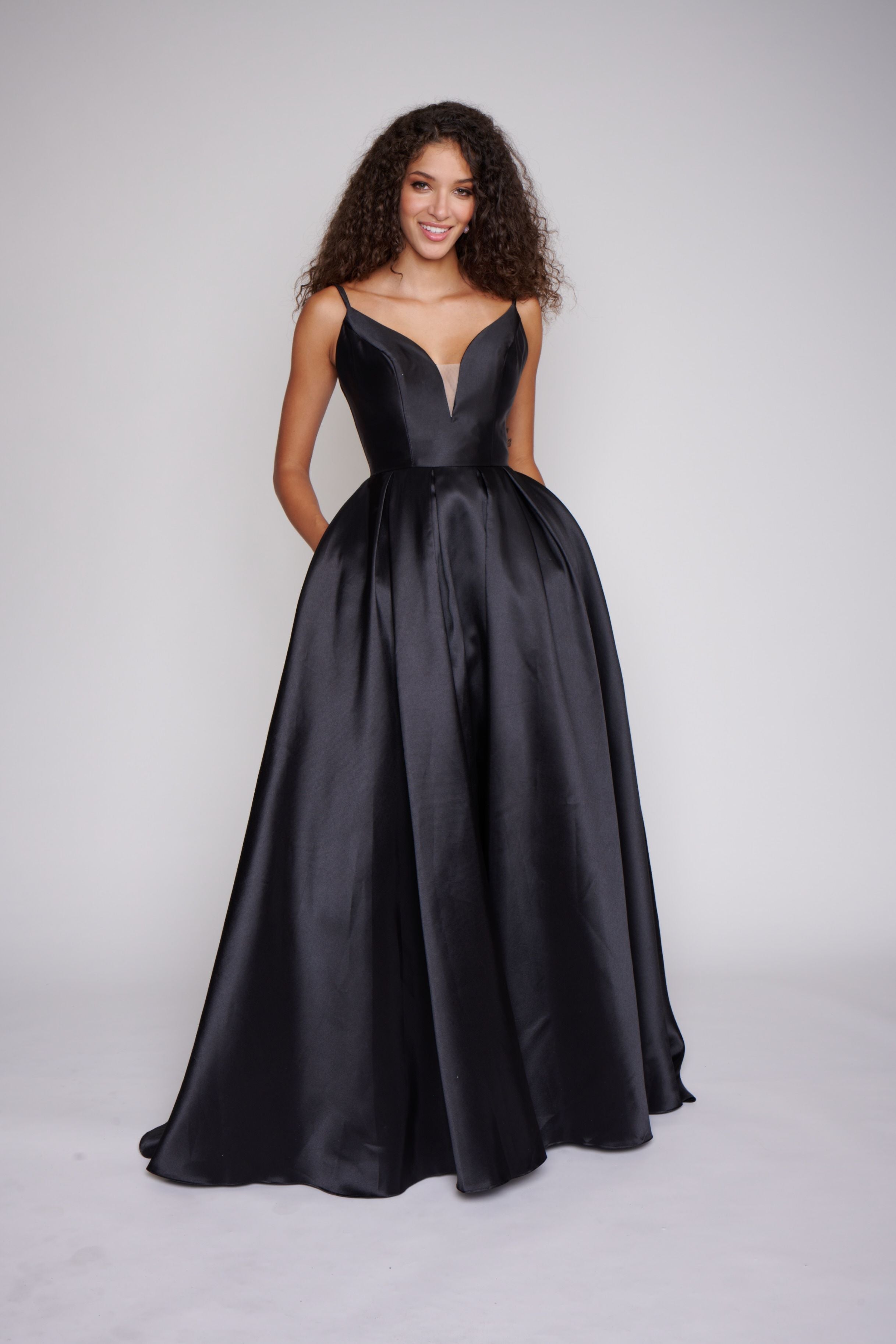 Black satin ball gown best sale