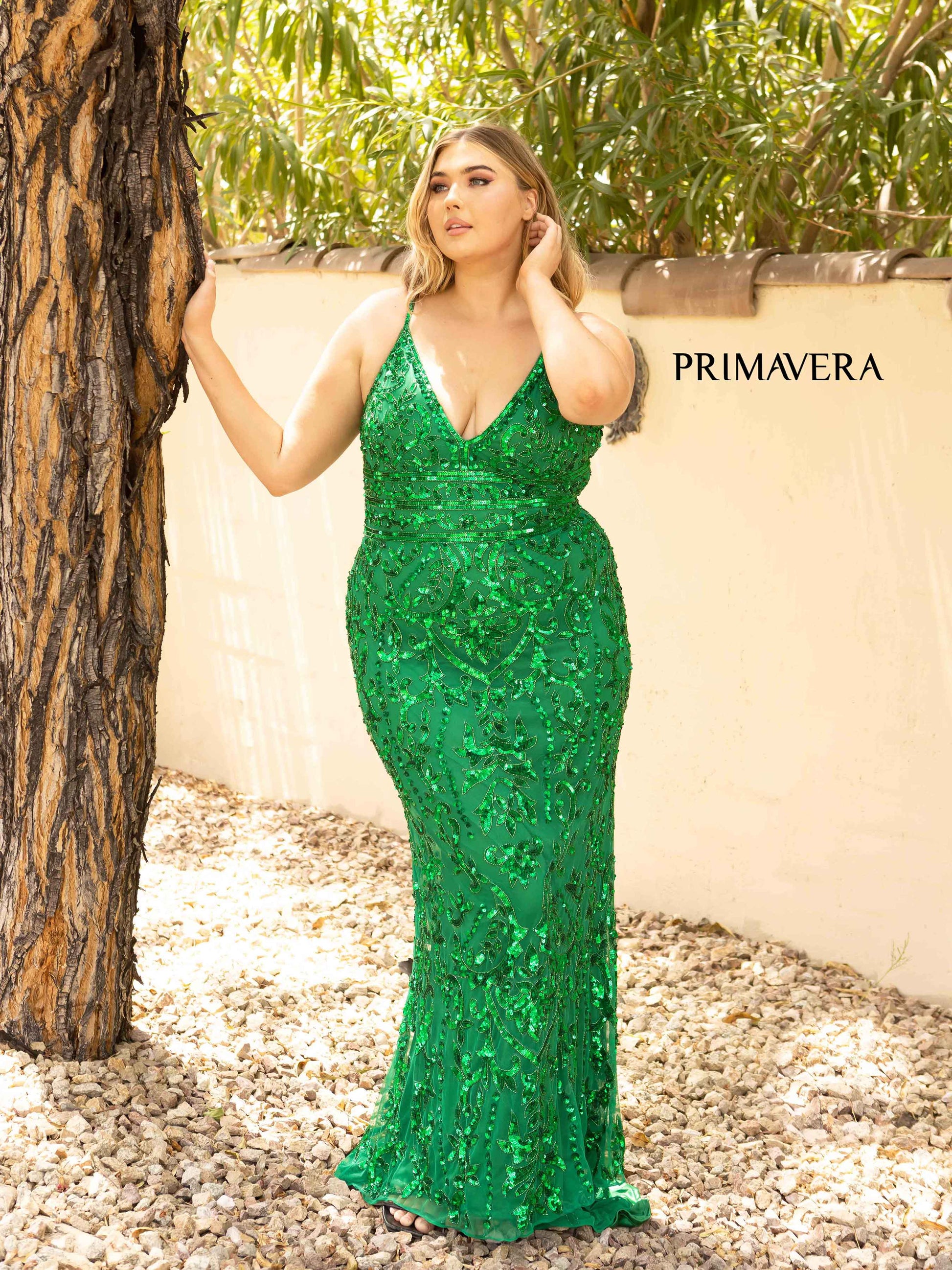 Primavera Couture 14001 Long Fitted Sequin Plus Size Sequin Prom