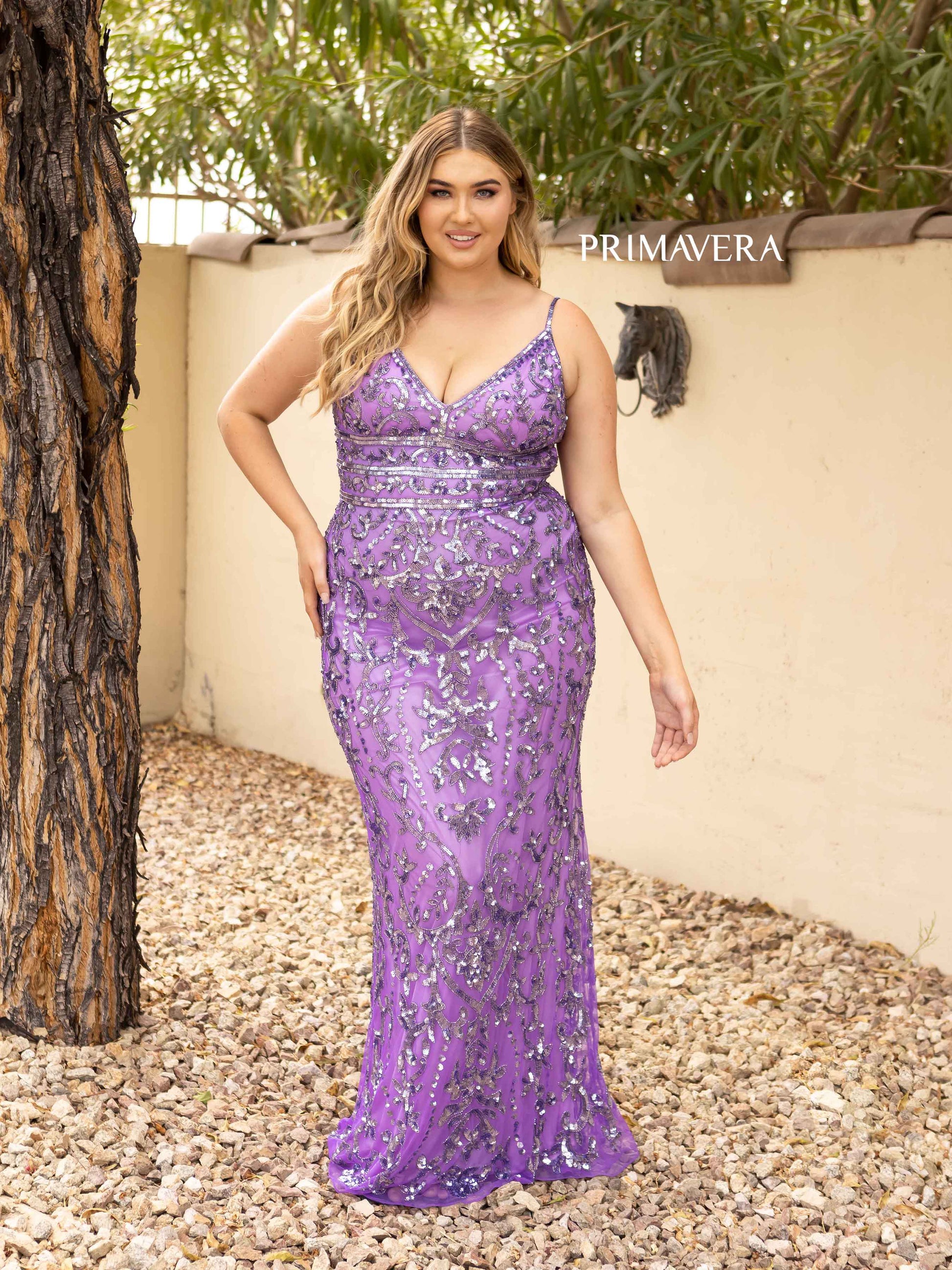 Primavera Couture 14001 Long Fitted Sequin Plus Size Sequin Prom