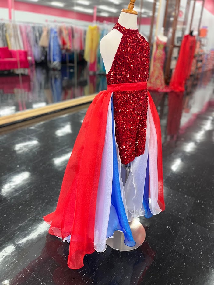 Marc Defang 2010K Fourth of July Kids Layered Detachable Overskirt Red Glass Slipper Formals