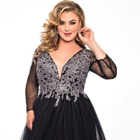 Black and silver hot sale gowns with sleeves