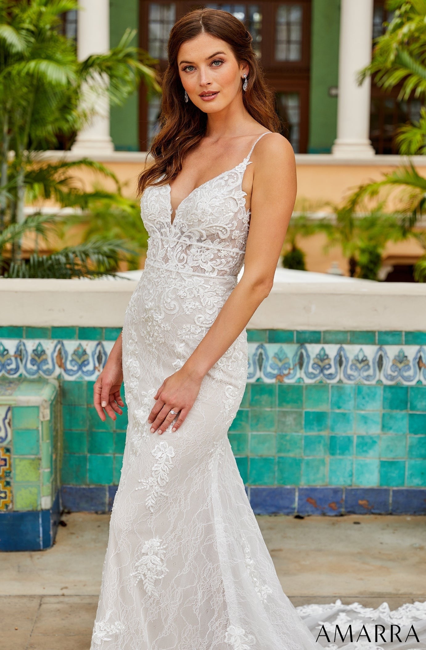 Amarra Bridal Hart 84368 Size 6 Backless Mermaid Wedding Dress Bridal  Gown Train Sheer Lace