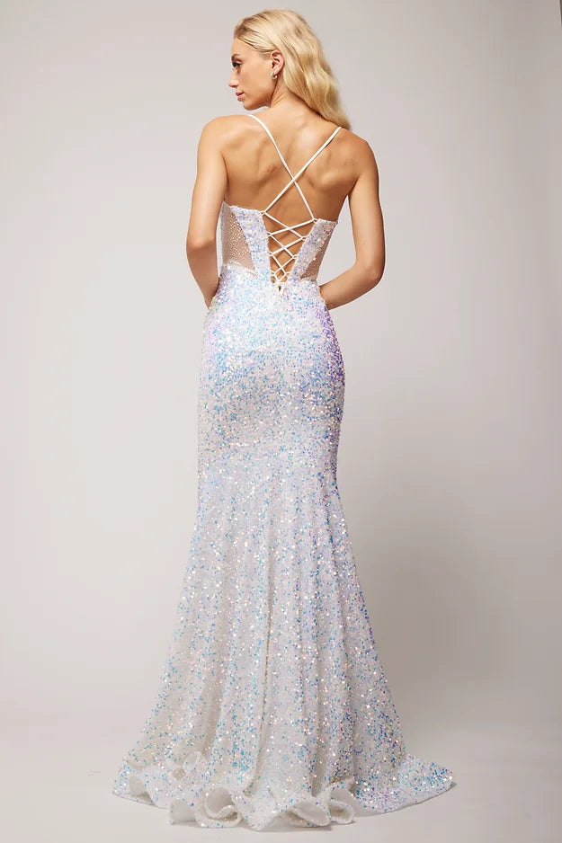Vienna Prom Dress 8850 Long fitted Sequin Backless Corset Prom Dress Formal  Gown Pageant