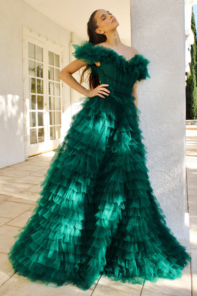 Evening dress with on sale feathers