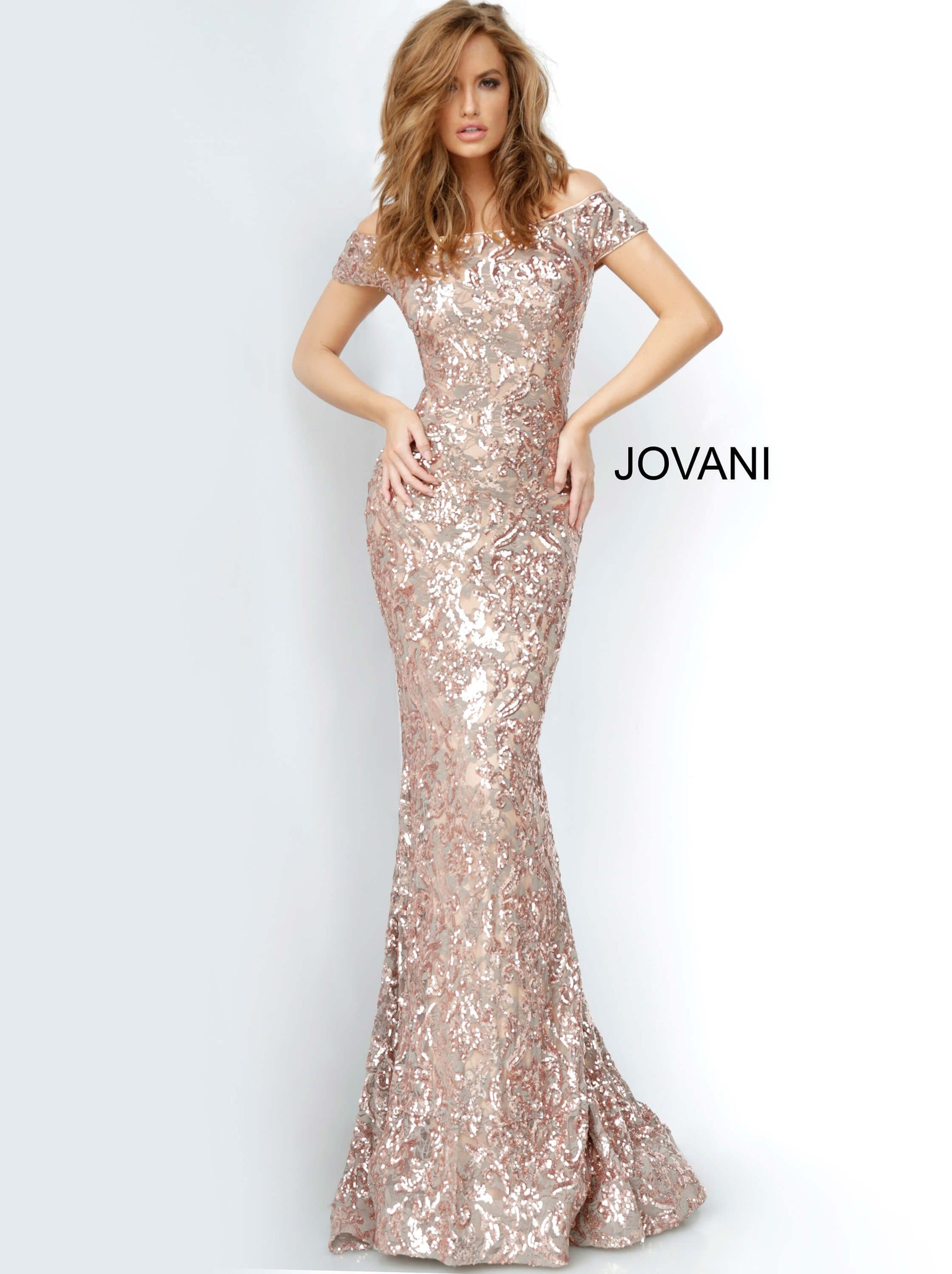 Jovani 02920  Black Gold Lace V Neck Evening Gown