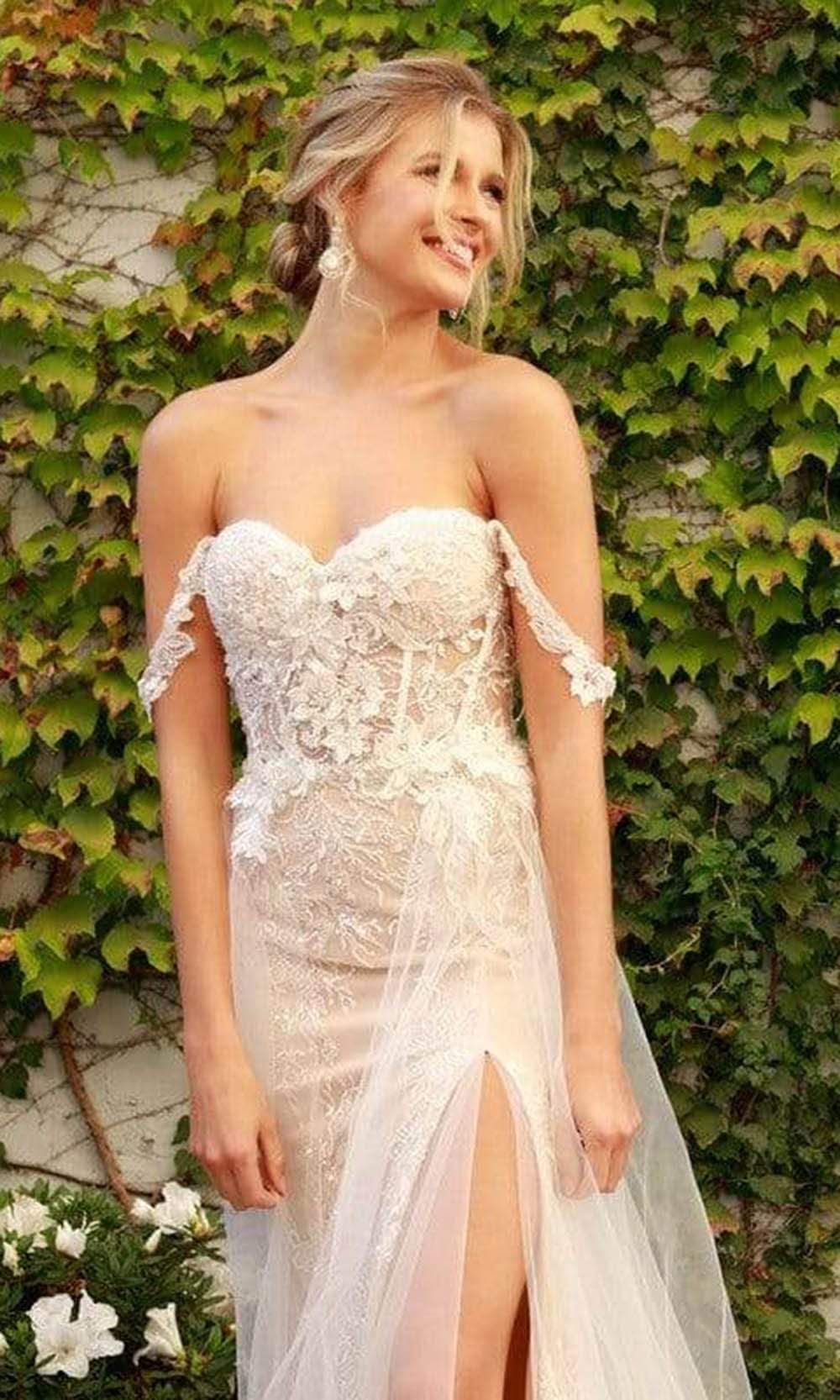 Off the shoulder outlet empire waist wedding dress