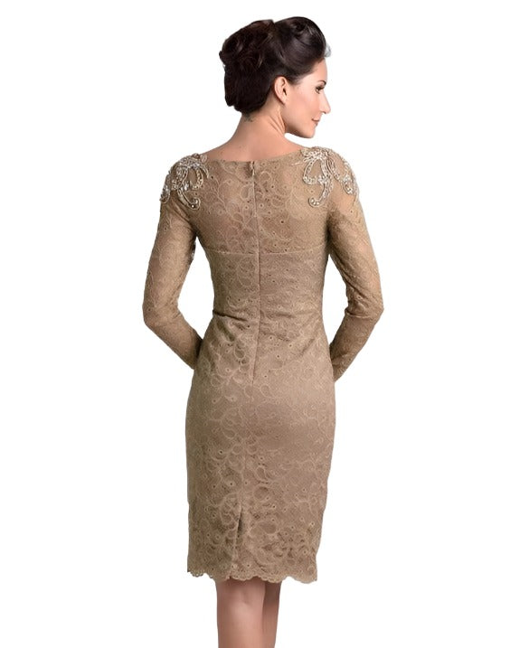 Gold lace cocktail outlet dress