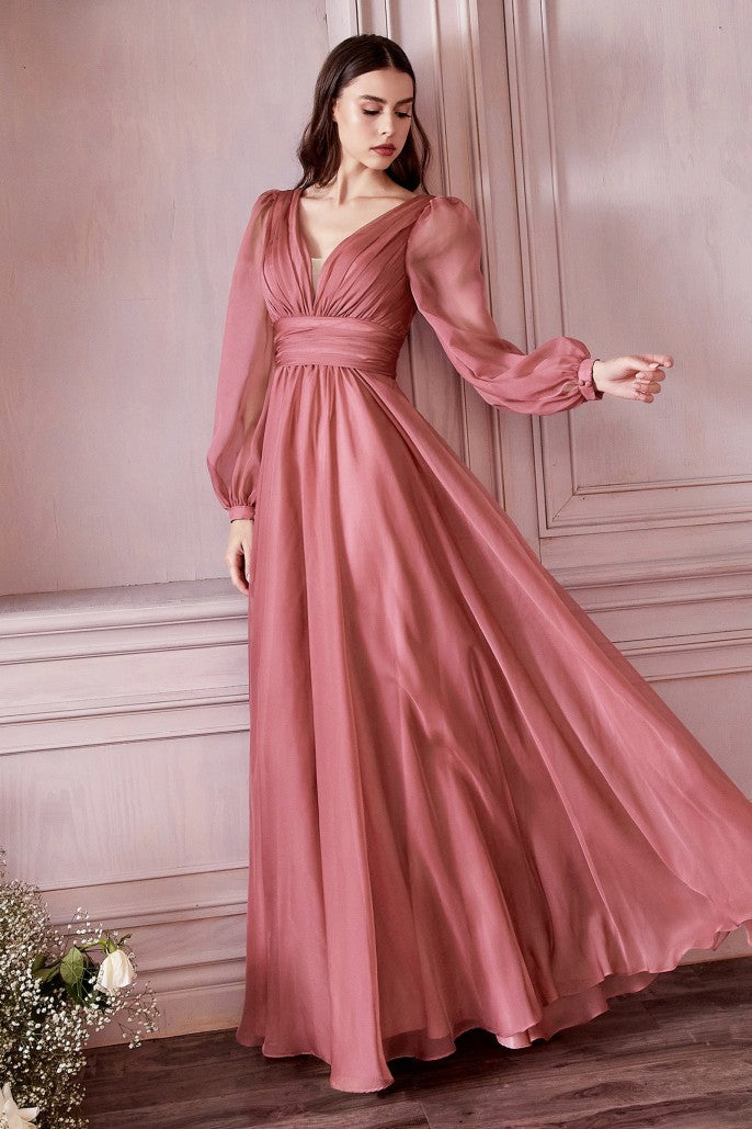 CD 0192 Size 14 Long A Line Chiffon Long Sleeve Mother Of Dress