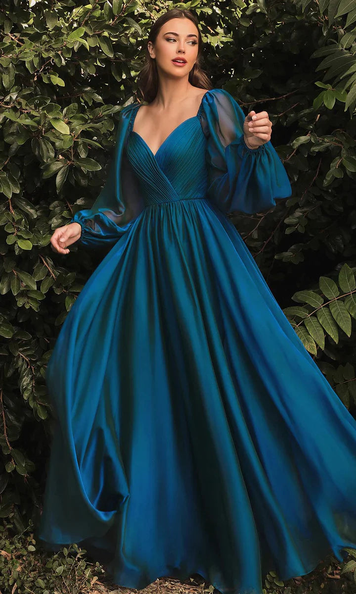 Buy Blue Silk Dress (V Neck & Full Sleeves)