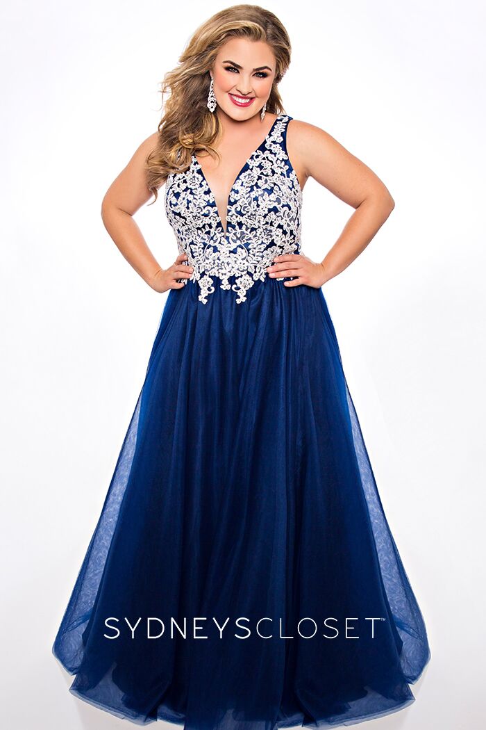 Navy plus size prom on sale dress