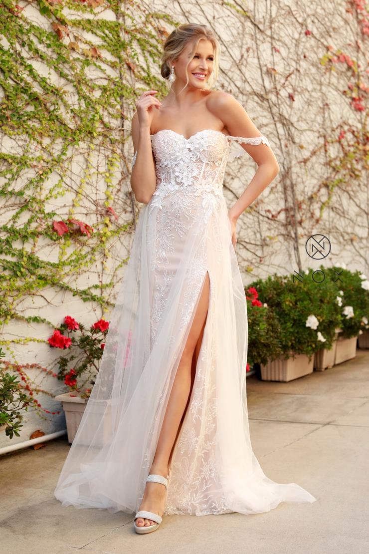 Nox Anabel E441 Size 4, 10, 14 Off the shoulder Sheer Lace Wedding Dress  Slit Overskirt Bridal Gown Boho