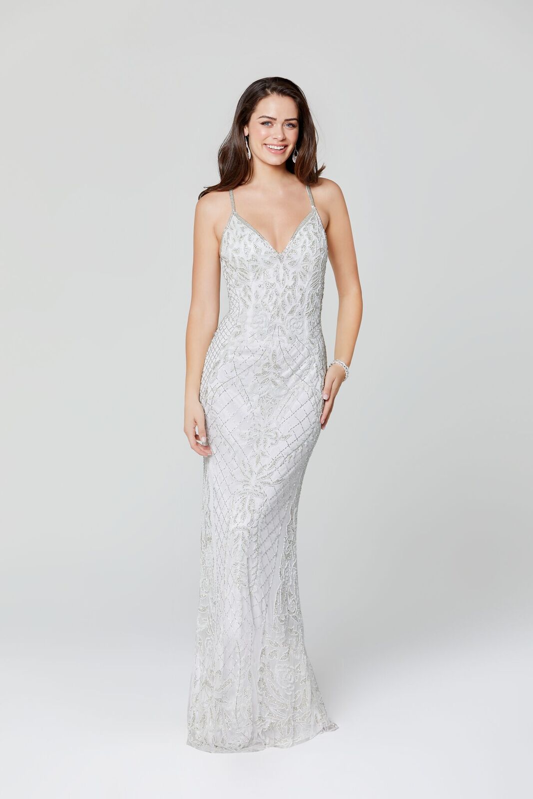 White beaded store prom dress