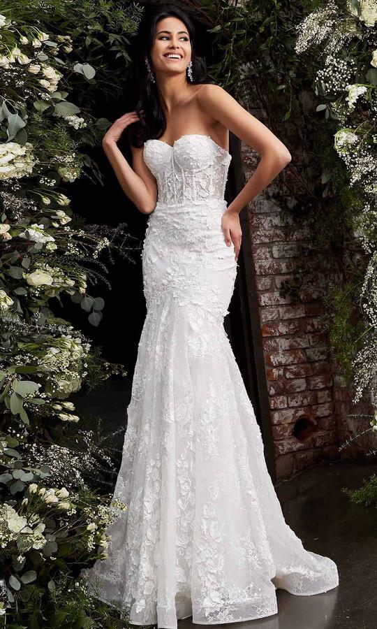 Corset Fit And Flare Wedding Dress With Floral Lace