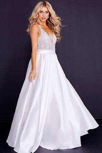 A Line White Prom Dress Jovani