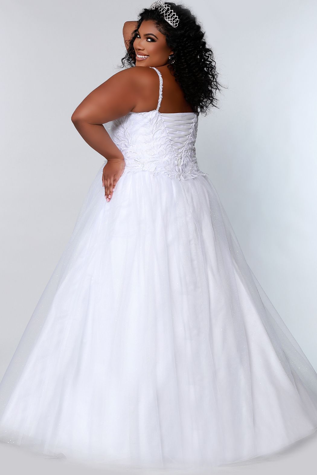 White glitter ball store gown