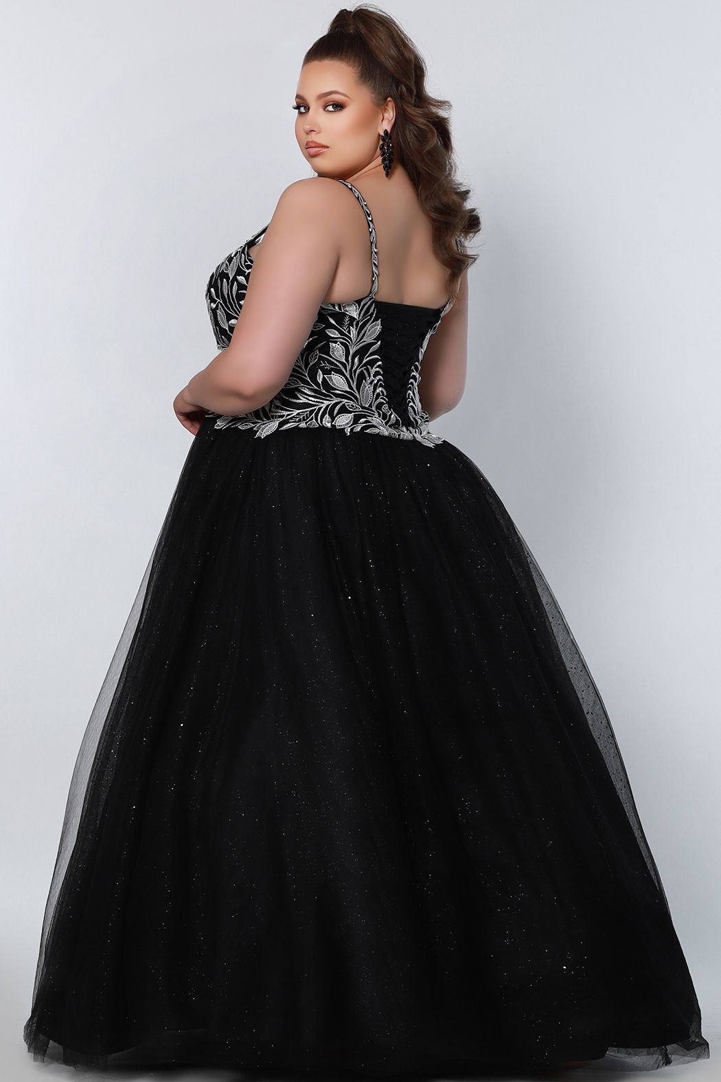 Sydney's Closet SC7329 Glitter and Lace Prom Dress Ball Gown Plus