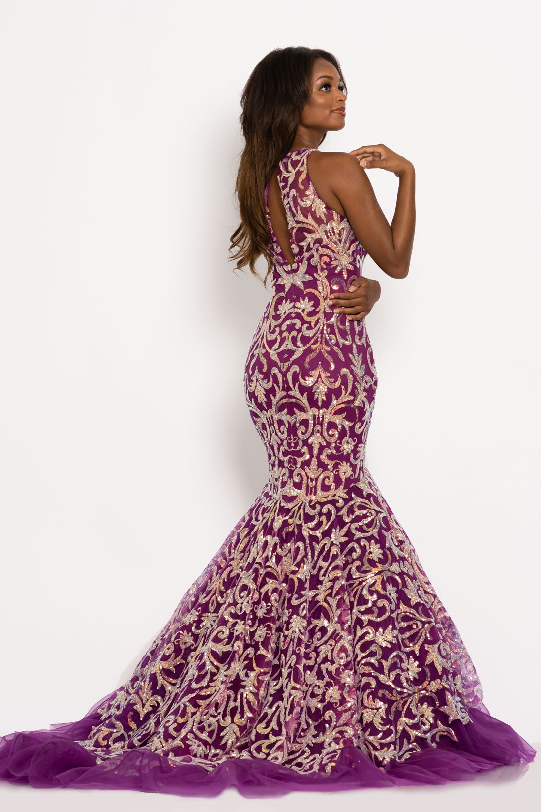 Purple Sequin Mermaid Prom Dress