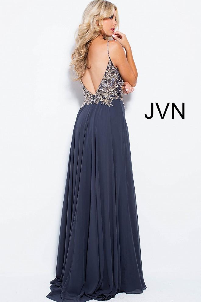 Jovani JVN55885 Size 00 Charcoal high slit flowy Prom Dress Pageant Gown