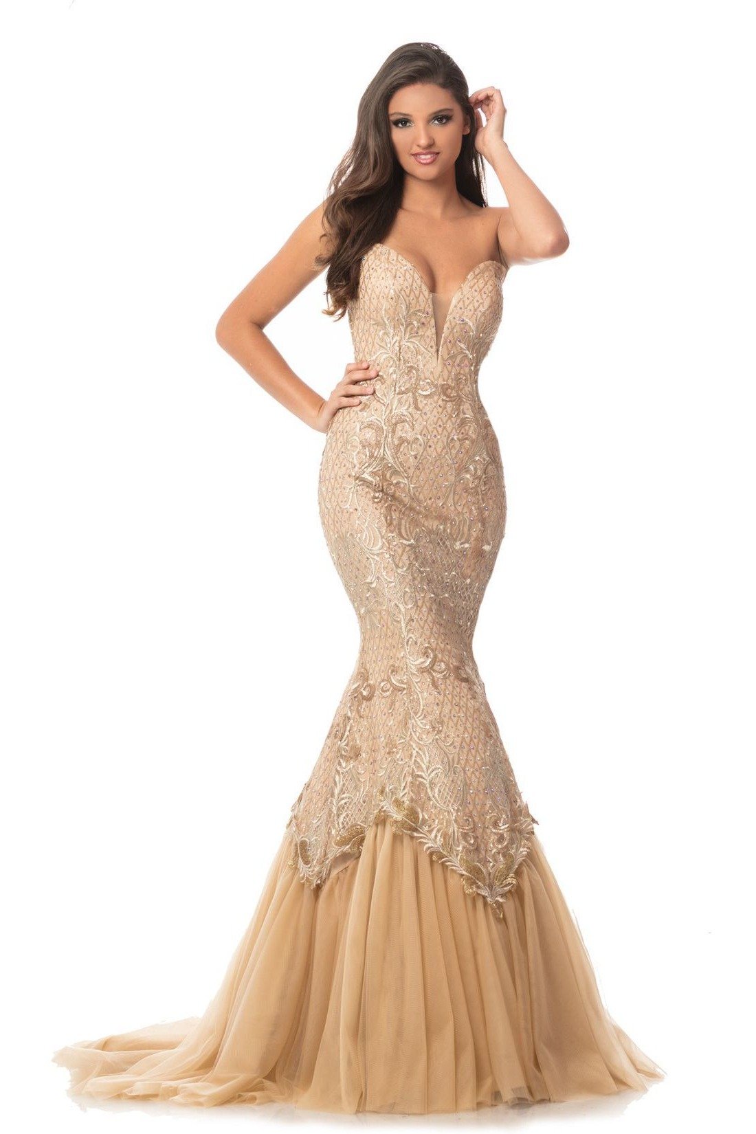 Gold embroidered prom dress sale