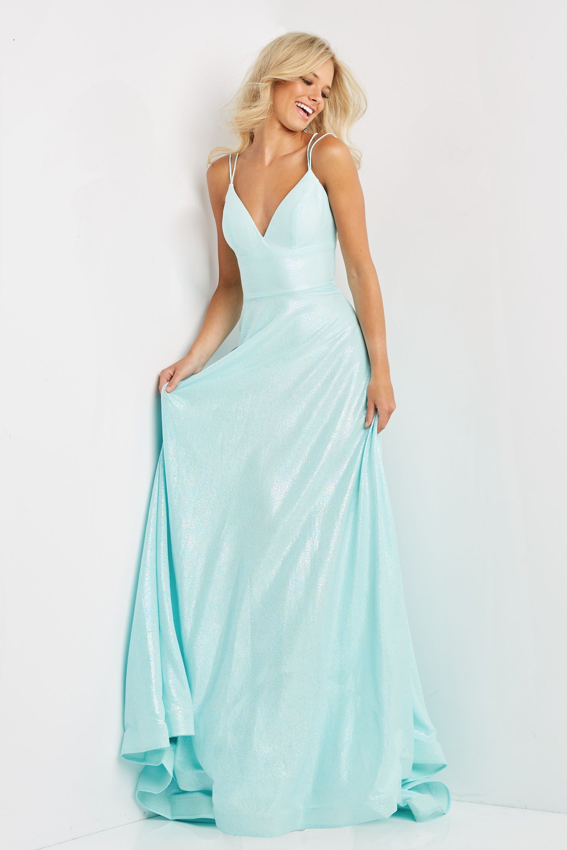 JVN by Jovani JVN08640 - Plunging Halter Prom Dress with Slit