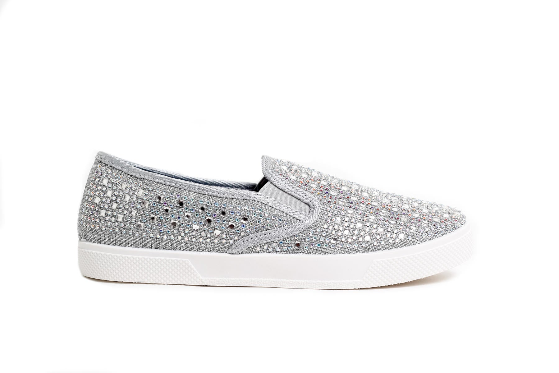 Peyton Slip on Sneakers Prom Shoes Crystal Embellished Canvas Flat Bli ...